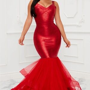 Sexy Red Bandage Mermaid Dress Sz L Stretchy